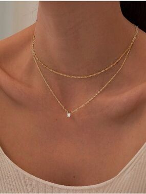 14k Gold Plated/Silver Cubic Zirconia Necklaces for Women, Simple CZ Necklace